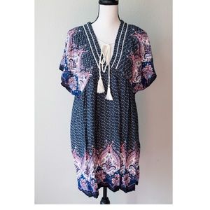 Kori America Boho Pink tunic dress paisley navy